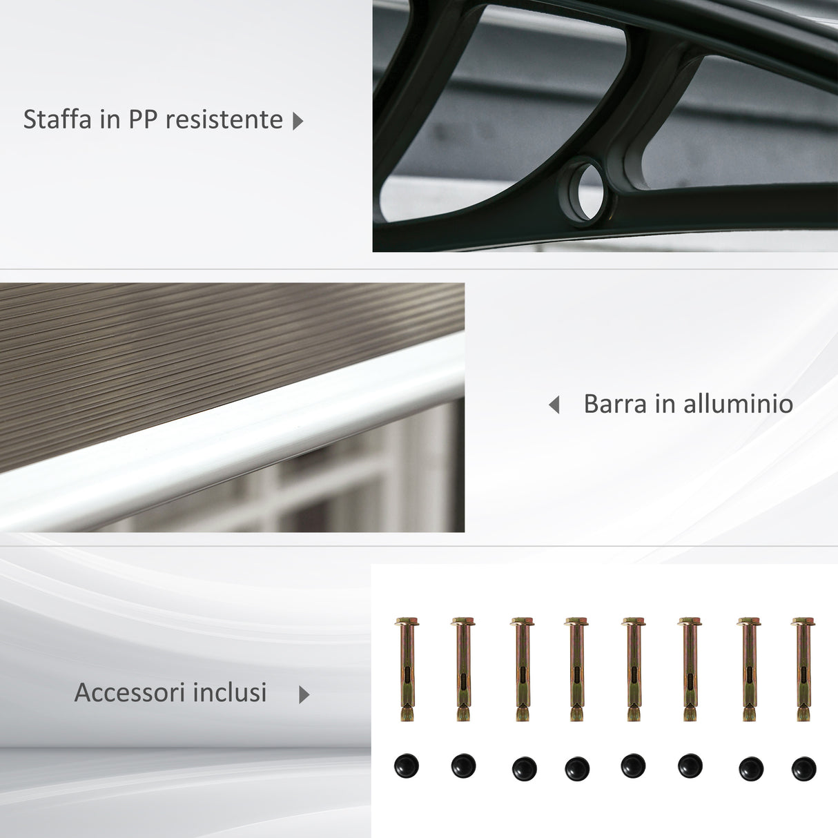 easycomfort easycomfort pensilina da esterno per finestre e porte in policarbonato e alluminio 200x100x26cm marrone