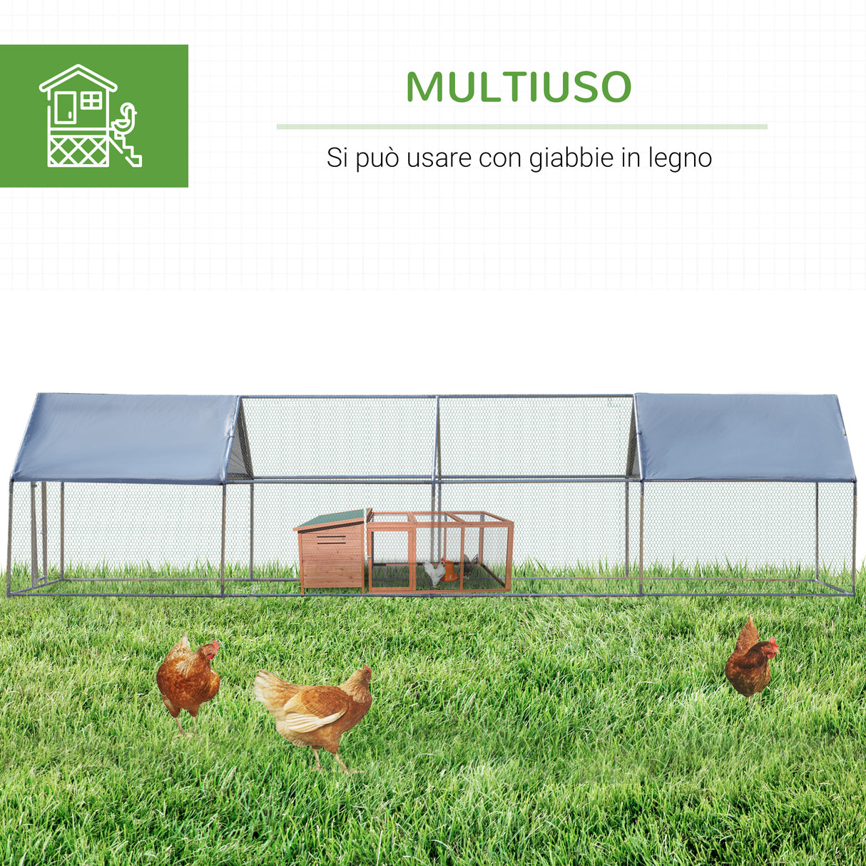 easycomfort easycomfort pollaio per galline in metallo zincato con copertura resistente acqua e raggi uv 300x800x195cm