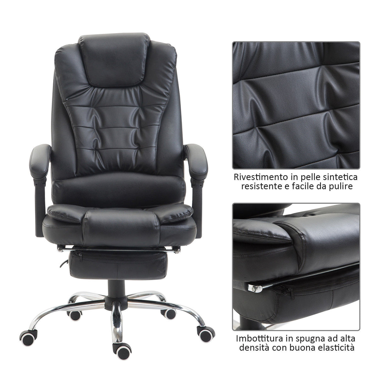 easycomfort easycomfort poltrona da ufficio imbottita regolabile girevole con poggiapiedi estraibile nero ean 8054144139036