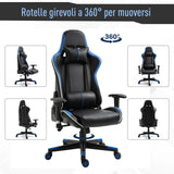 easycomfort easycomfort poltrona gaming con altezza e schienale regolabile sedia da ufficio nera e blu ean 8055776913216