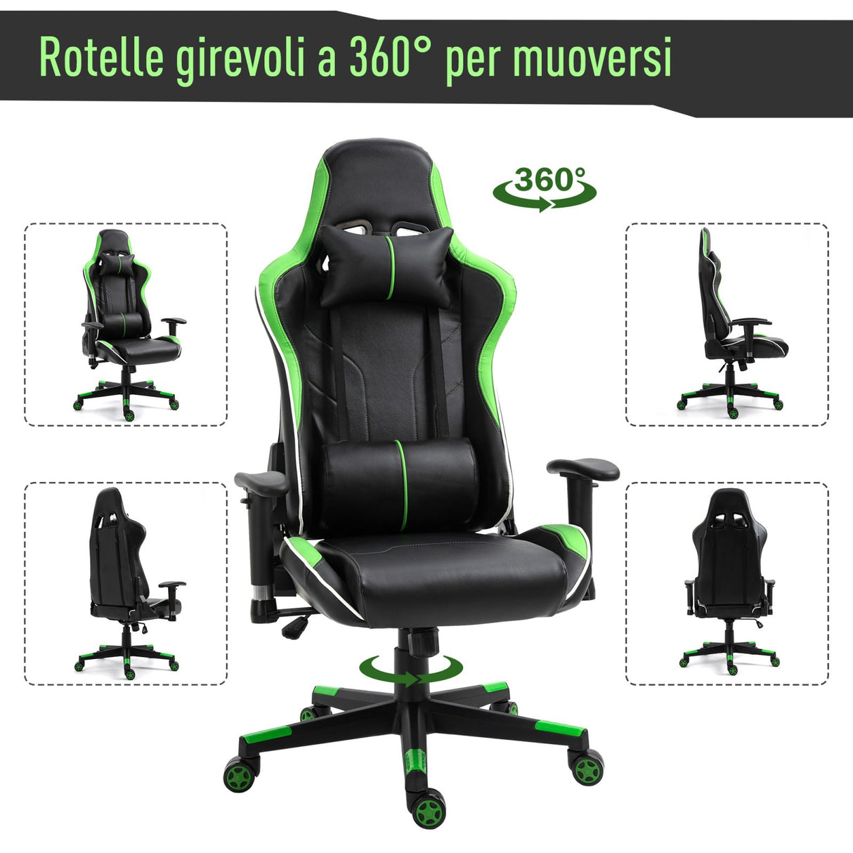 easycomfort easycomfort poltrona gaming con altezza e schienale regolabile sedia da ufficio nera e verde ean 8055776913735