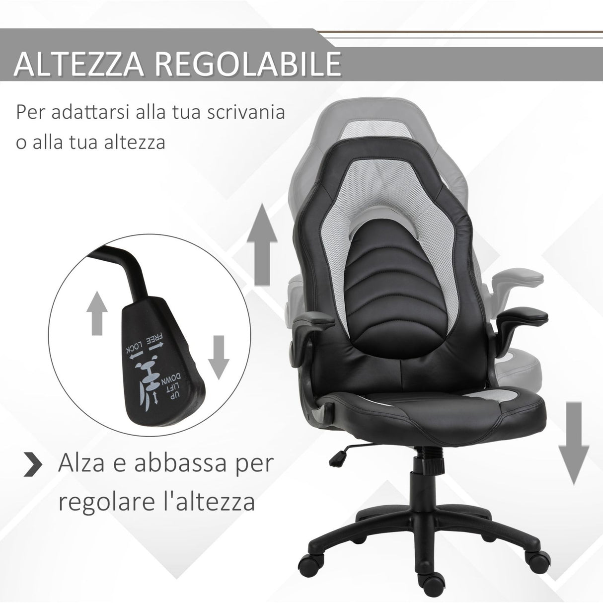 easycomfort easycomfort poltrona gaming da ufficio in similpelle grigia con braccioli pieghevoli altezza e schienale regolabile ean 8054144133584