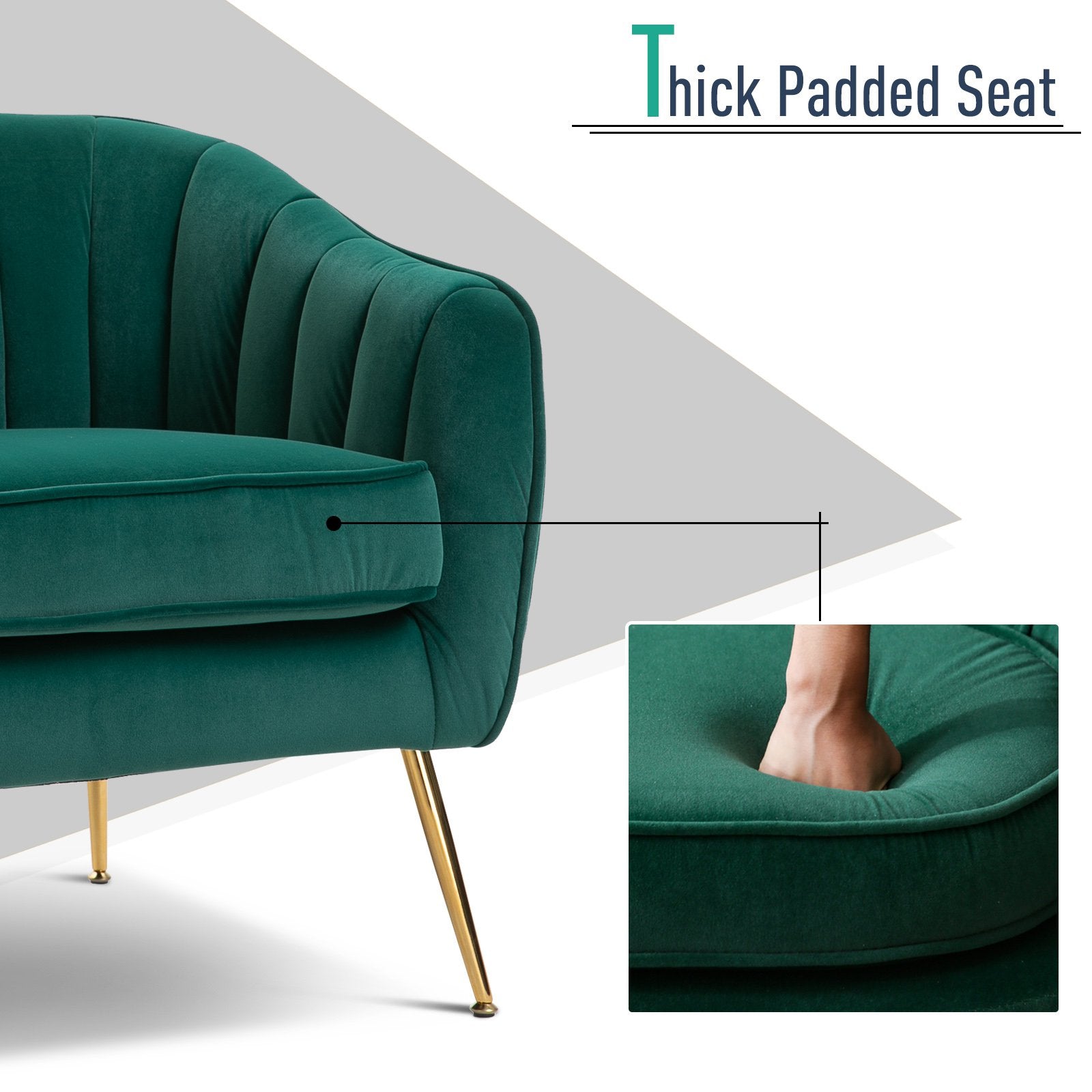 EASYCOMFORT Poltrona da Salotto Imbottita con Braccioli e Schienale, Design  Moderno, Gambe in Metallo (71x72x73 cm) Verde