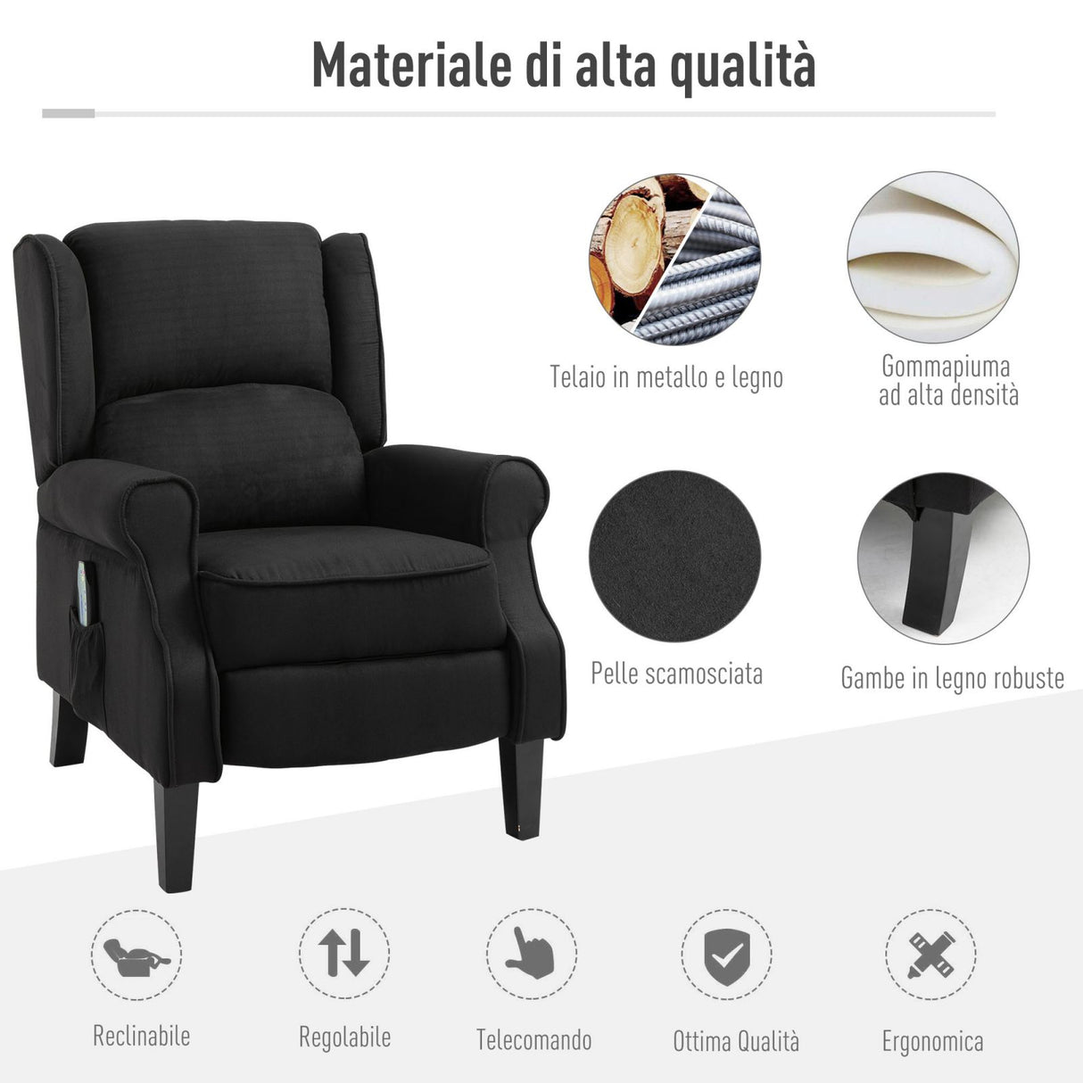 easycomfort easycomfort poltrona massaggiante relax reclinabile funzione riscaldante telecomando 7883101cm nero ean 8055776913599