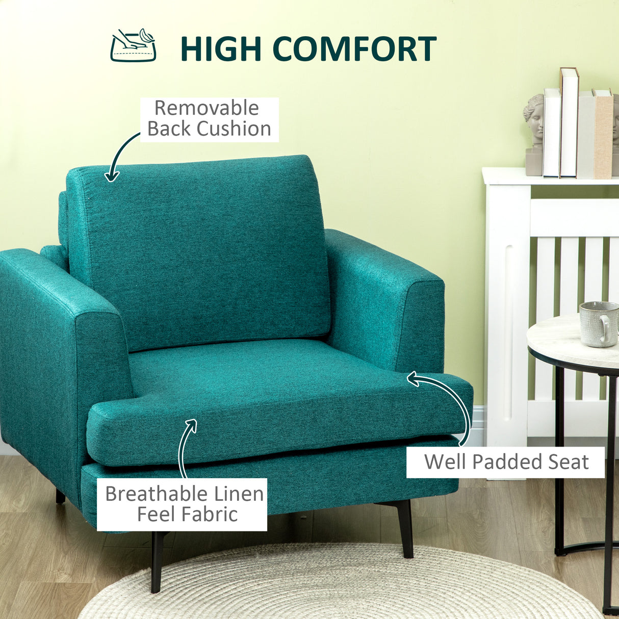 easycomfort easycomfort poltrona moderna da soggiorno con seduta imbottita gambe in acciaio e tessuto traspirante 96x87x87 cm verde