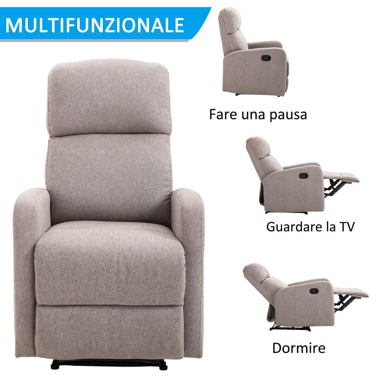 easycomfort easycomfort poltrona relax reclinabile manuale con poggiapiedi portata 125kg tessuto grigio 66 83 107cm ean 8054144137551