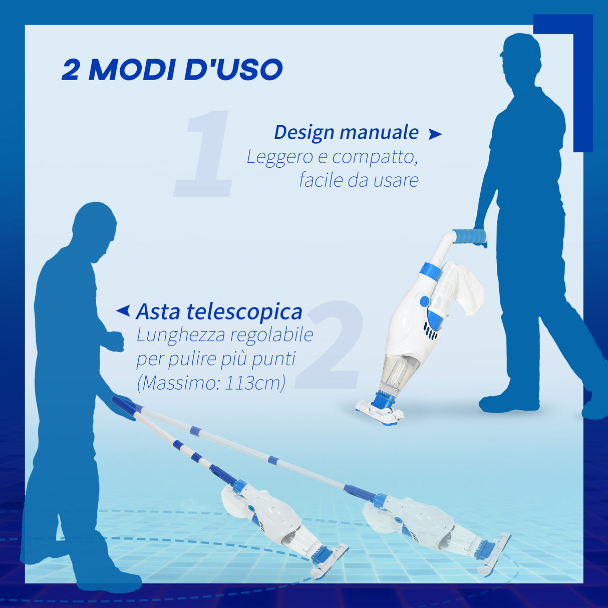 easycomfort easycomfort pulitore aspiratore per piscine a batteria con palo telescopico spazzole e filtro bianco e blu