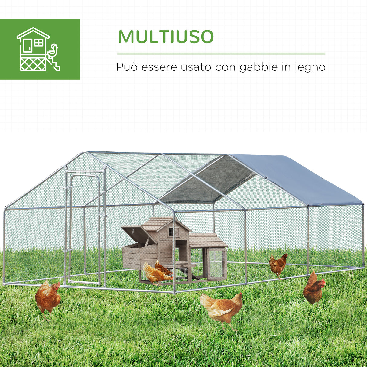 easycomfort easycomfort recinto per galline e conigli in metallo con copertura in tessuto impermeabile anti uv 303 5x600x195cm argento