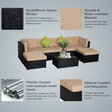 easycomfort easycomfort salotto da giardino in pe rattan 7 pezzi con divano pouf tavolino nero con cuscini cachi e verde