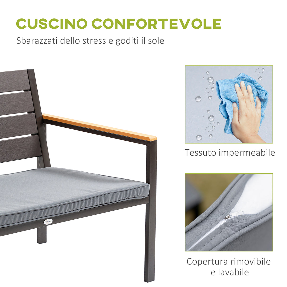 easycomfort easycomfort salotto da giardino set 4 pz con divano da esterno poltrone e tavolino acciaio e legno marrone