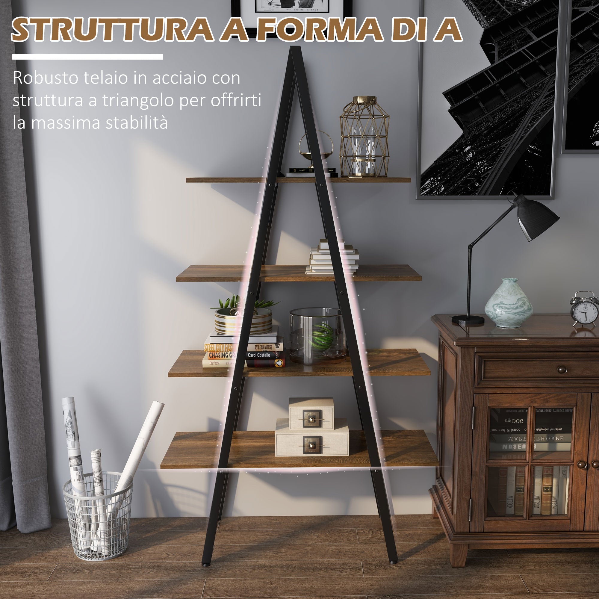 EASYCOMFORT Mobile Libreria con 4 Scaffali e 2 Cassetti in