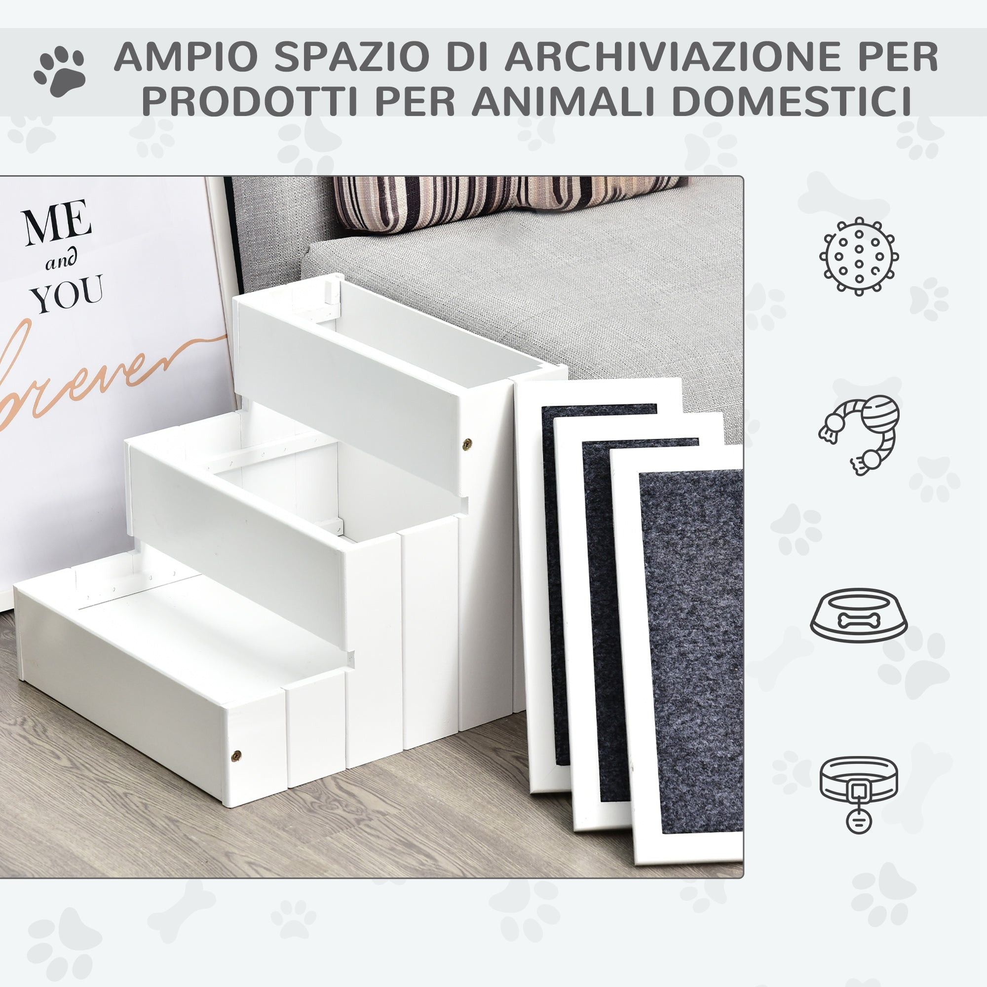 EASYCOMFORT Scaletta per Cani a 3 Gradini con Tappeto Antiscivolo e Spazio  Interno, 40.5x44.5x38cm, Bianco