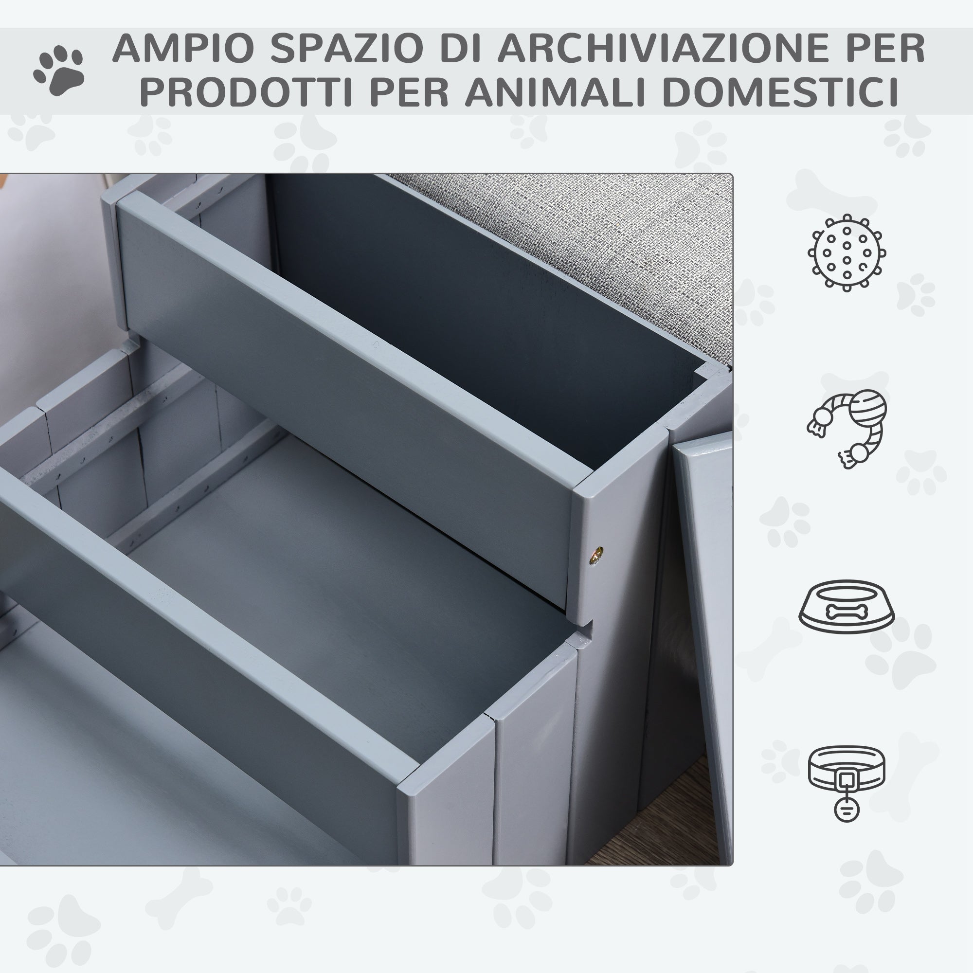 EASYCOMFORT Scaletta per Cani a 3 Gradini con Tappeto Antiscivolo e Spazio  Interno, 40.5x44.5x38cm, Grigio