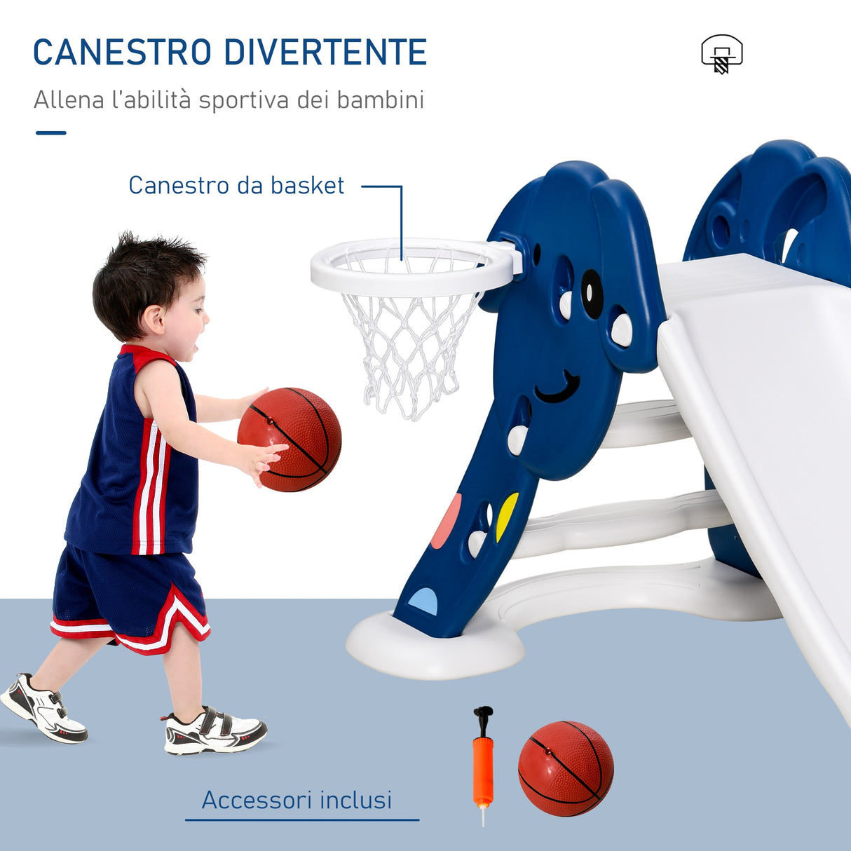 easycomfort easycomfort scivolo per bambini 1 4 anni con canestro pallone basket e pompetta per giardino o cameretta blu e bianco