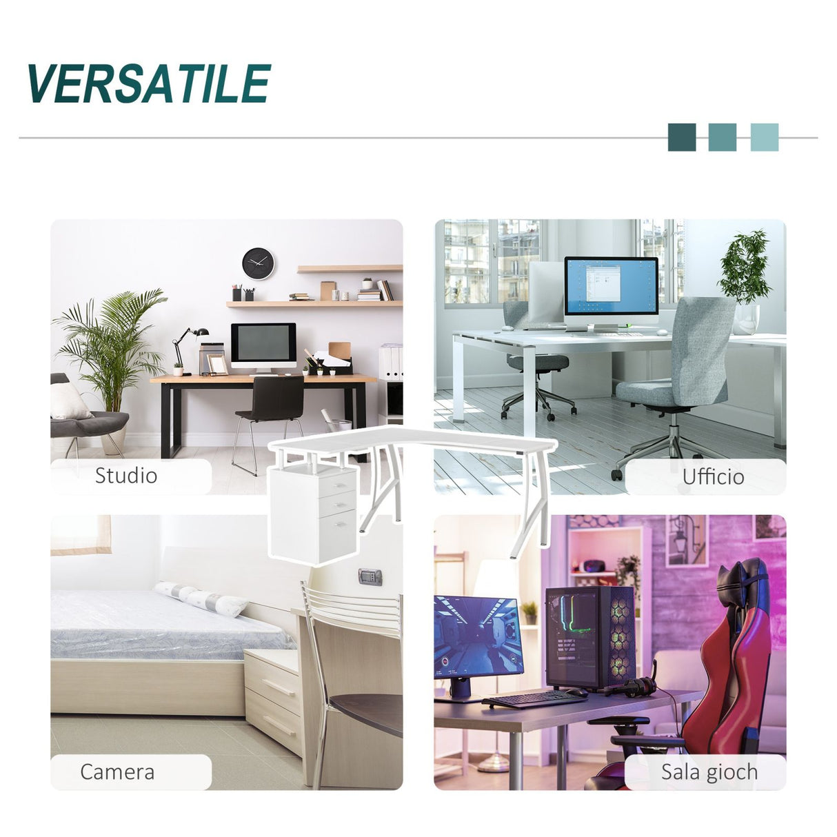 easycomfort easycomfort scrivania angolare con cassettiera scrivania ufficio porta pc in legno e metallo bianco 143 5x143 5x76cm