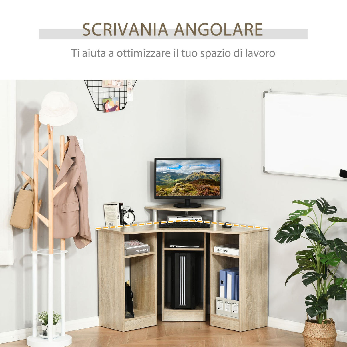 easycomfort easycomfort scrivania angolare porta pc con ripiano per monitor rovere