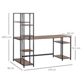 easycomfort easycomfort scrivania con libreria e mensole in stile industriale metallo e mdf 170x90x148 5cm nero e color noce