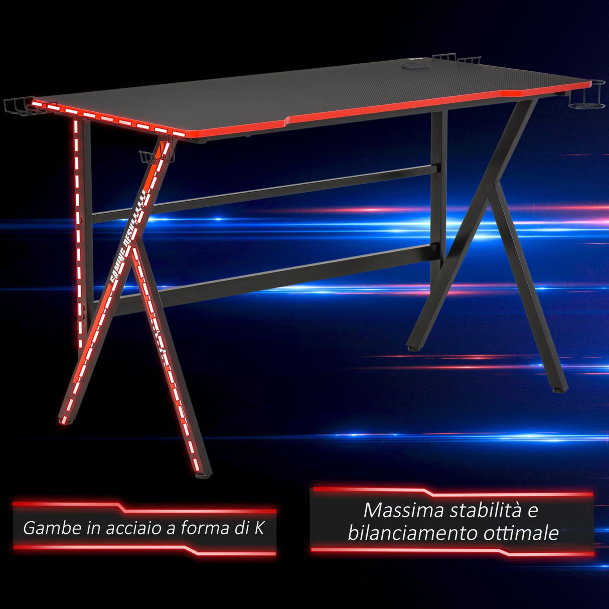 easycomfort easycomfort scrivania gaming con porta bicchieri e supporti nera
