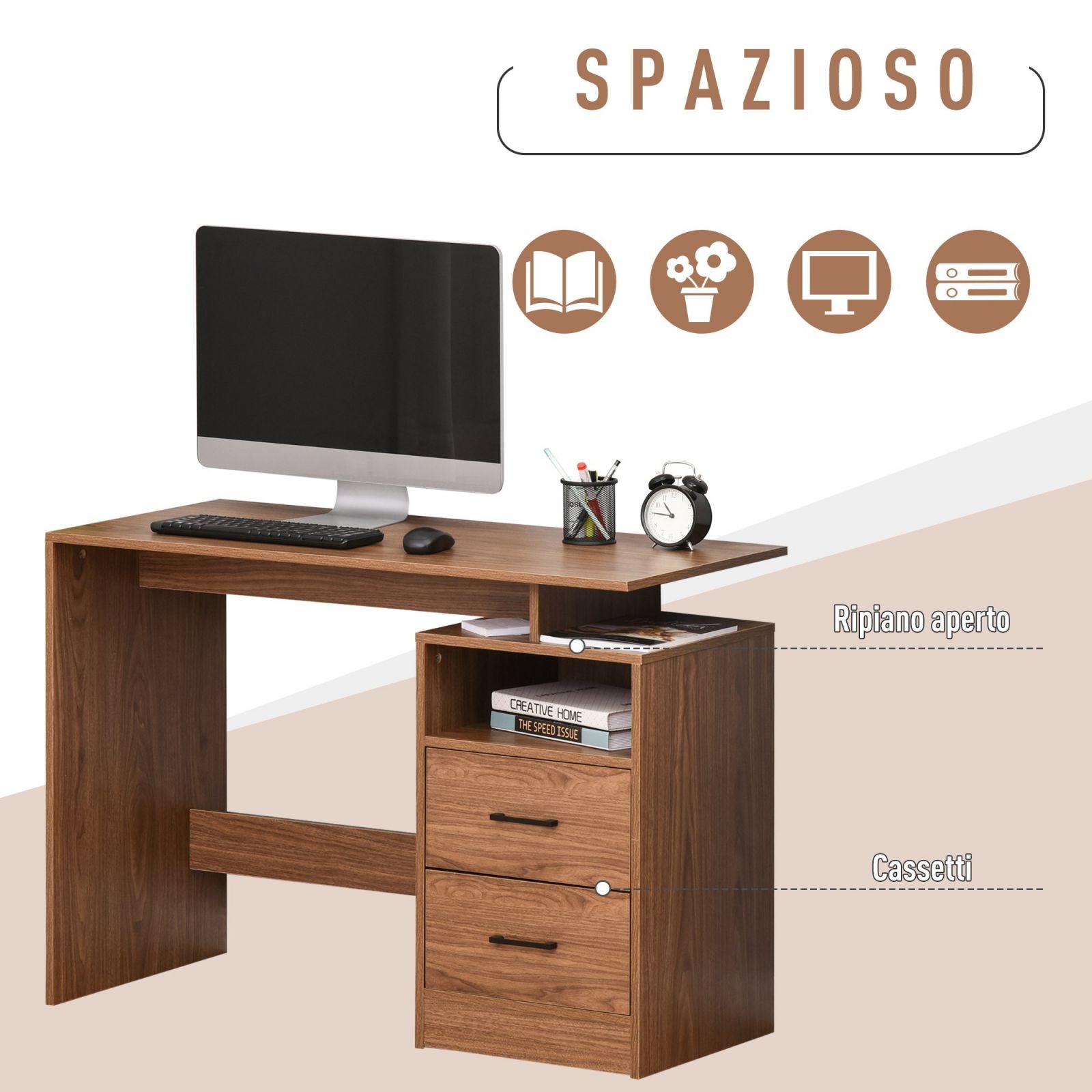 EASYCOMFORT Scrivania Moderna in Legno con Cassetti per Ufficio Camera e  Studio