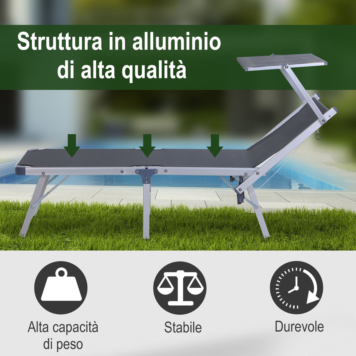easycomfort easycomfort sdraio pieghevole da giardino con tetto lettino prendisole in alluminio grigio ean 8054144131603