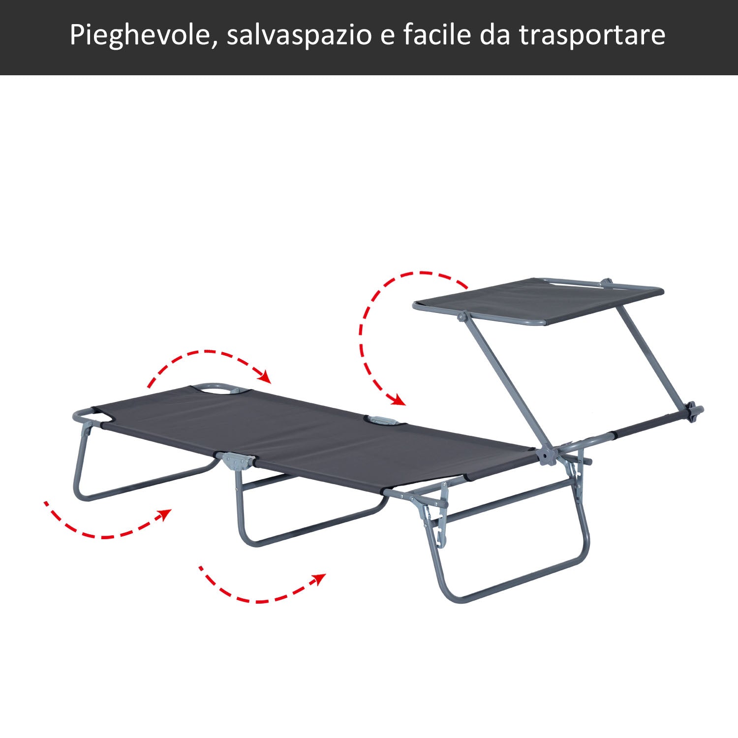 EASYCOMFORT Sdraio Pieghevole Reclinabile con Tettuccio Parasole