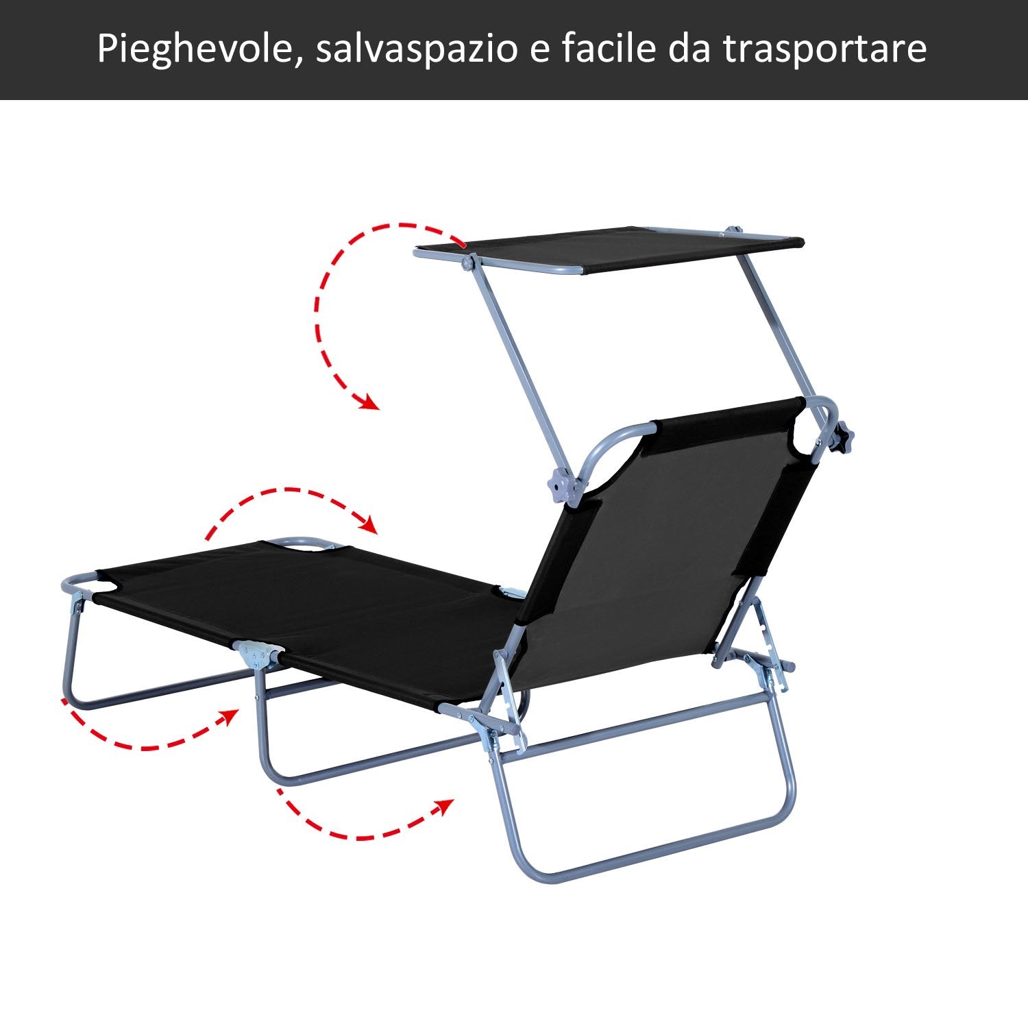 EASYCOMFORT Sdraio Pieghevole Reclinabile con Tettuccio Parasole