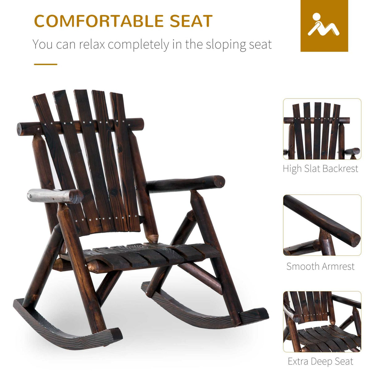 easycomfort easycomfort sedia a dondolo da giardino adirondack stile country in legno di abete carbonizzato