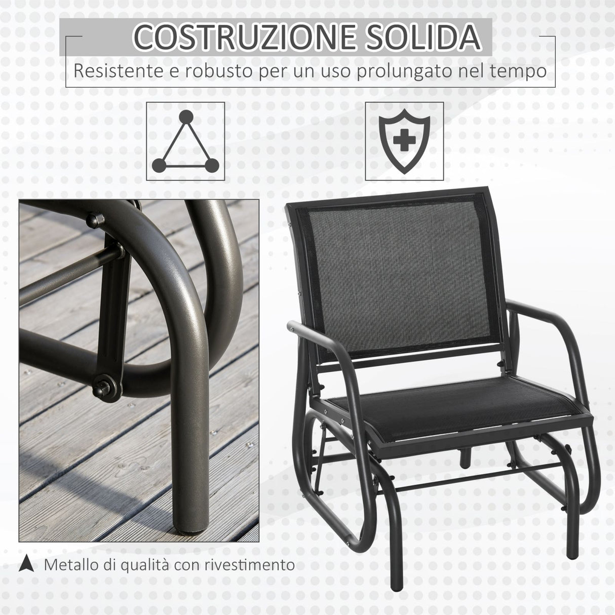 easycomfort easycomfort sedia a dondolo da giardino in metallo e seduta in tessuto traspirante 75x66x85cm nero e grigio scuro ean 8055776911199