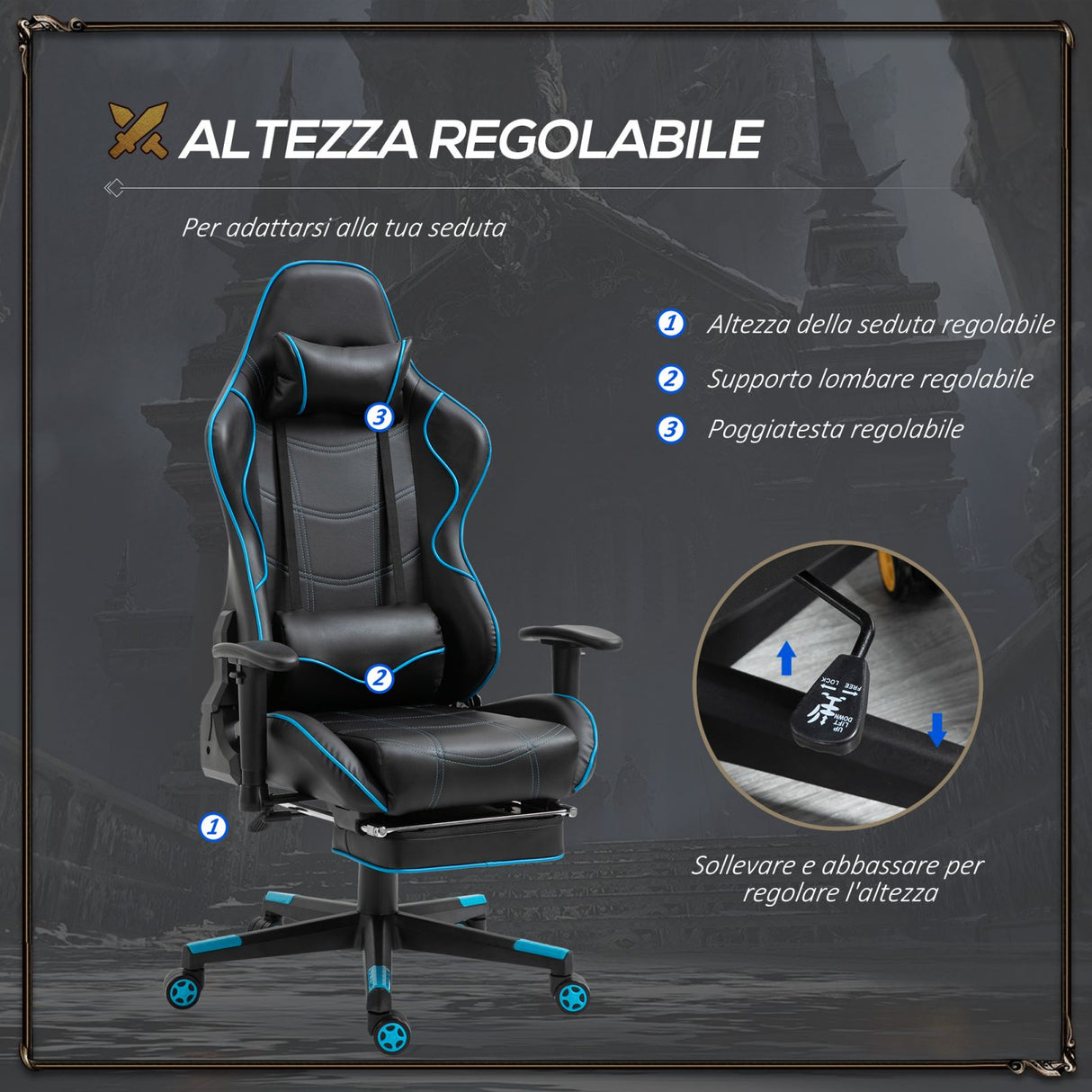 easycomfort easycomfort sedia gaming ergonomica con poggiapiedi estraibile e supporto lombare 72x77x128 138cm nero