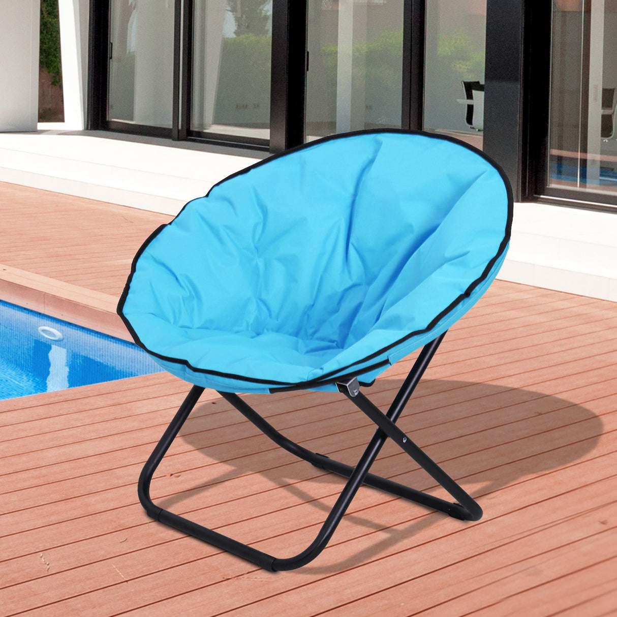 easycomfort easycomfort sedia pieghevole da esterno e campeggio con seduta imbottita e struttura in metallo azzurra ean 8054111843355