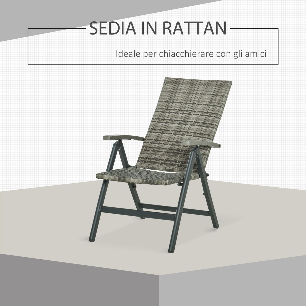 easycomfort easycomfort sedia pieghevole da giardino in rattan pe con braccioli e schienale reclinabile grigio ean 8054144139258