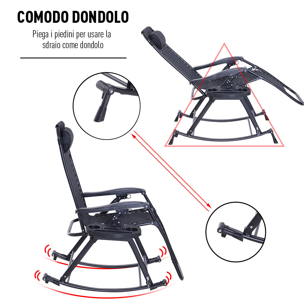easycomfort easycomfort sedia sdraio a dondolo reclinabile con poggiapiedi e porta bicchieri nero 120x67x102cm ean 8054144133621
