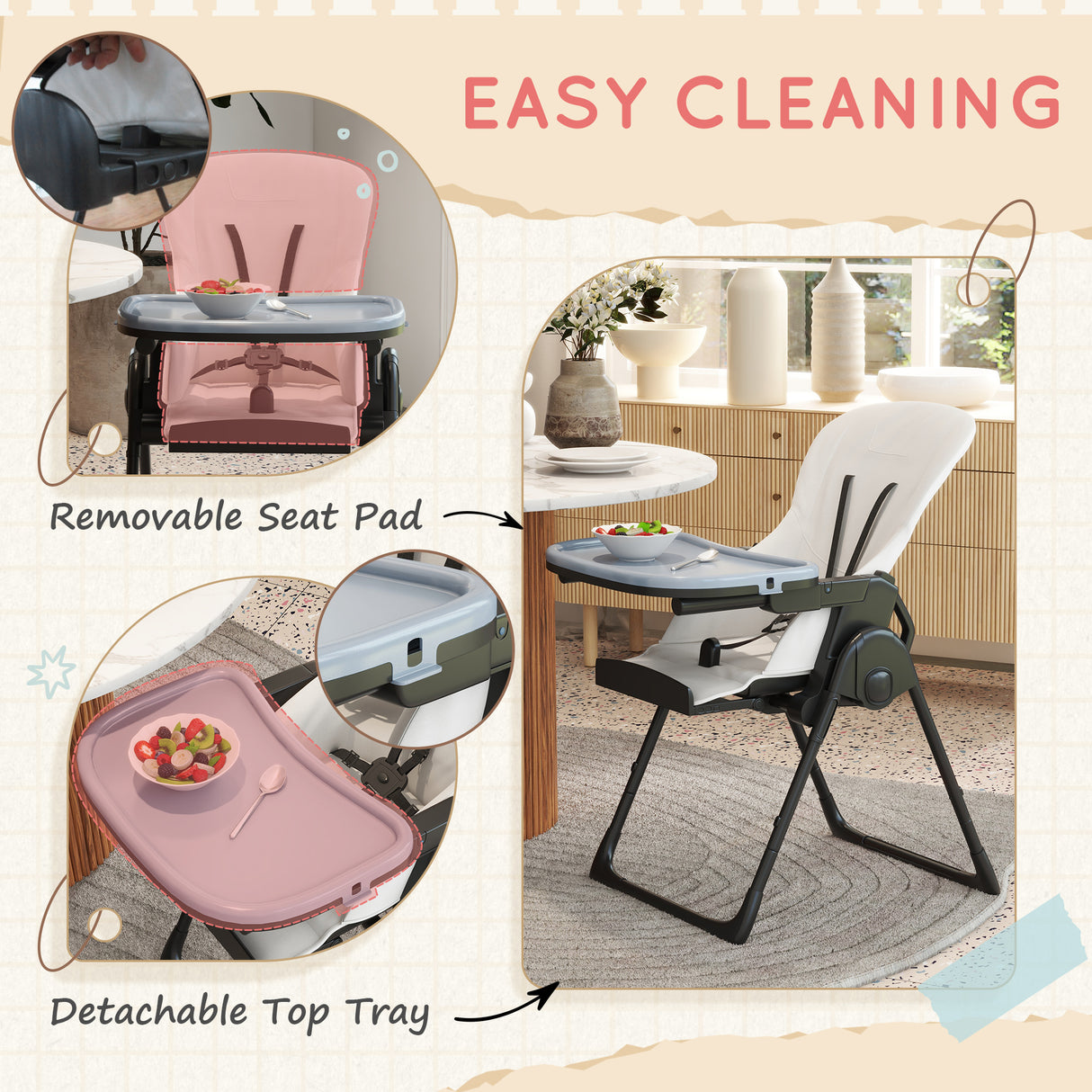 easycomfort easycomfort seggiolone pappa pieghevole per bimbi da 6 36 mesi altezza regolabile e schienale reclinabile nero e bianco