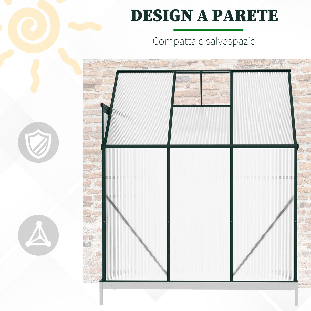 easycomfort easycomfort serra da giardino a parete con porta scorrevole in policarbonato e alluminio 192x127x220 cm