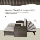 easycomfort easycomfort set 2 poltroncine da giardino reclinabili con poggiapiedi e tavolino in pe rattan marrone ean 8055776912936