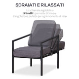 easycomfort easycomfort set 2 sdraio con poggiapiedi cuscini e tavolino in metallo e poliestere grigio e nero