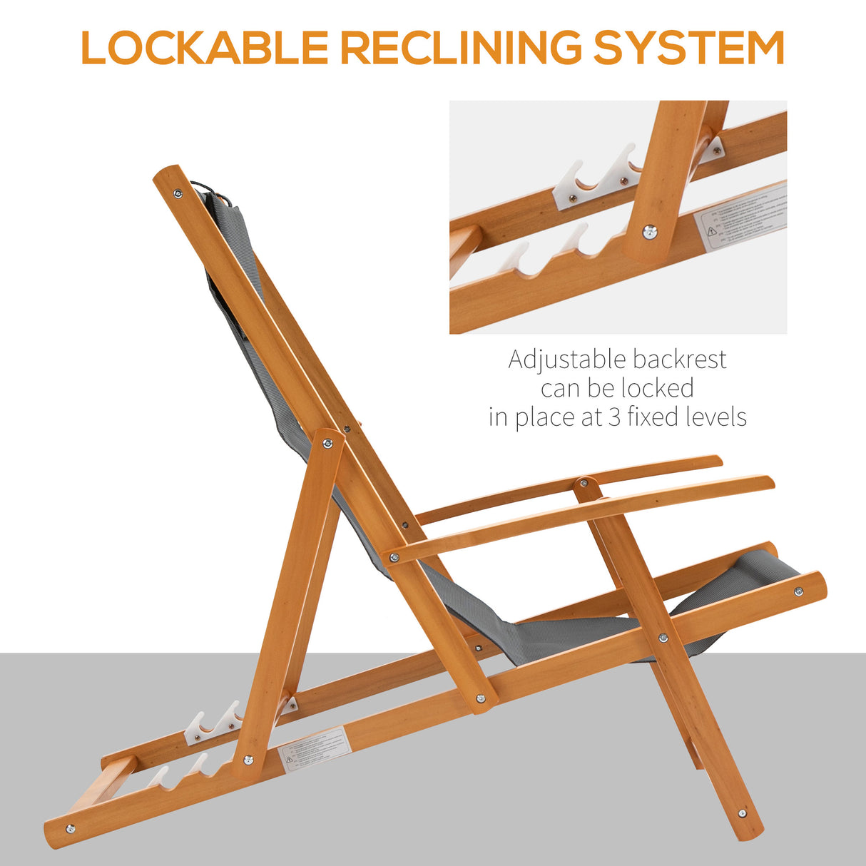 easycomfort easycomfort set 2 sdraio da giardino pieghevoli con schienale regolabile su 3 livelli legno e tessuto a rete grigio