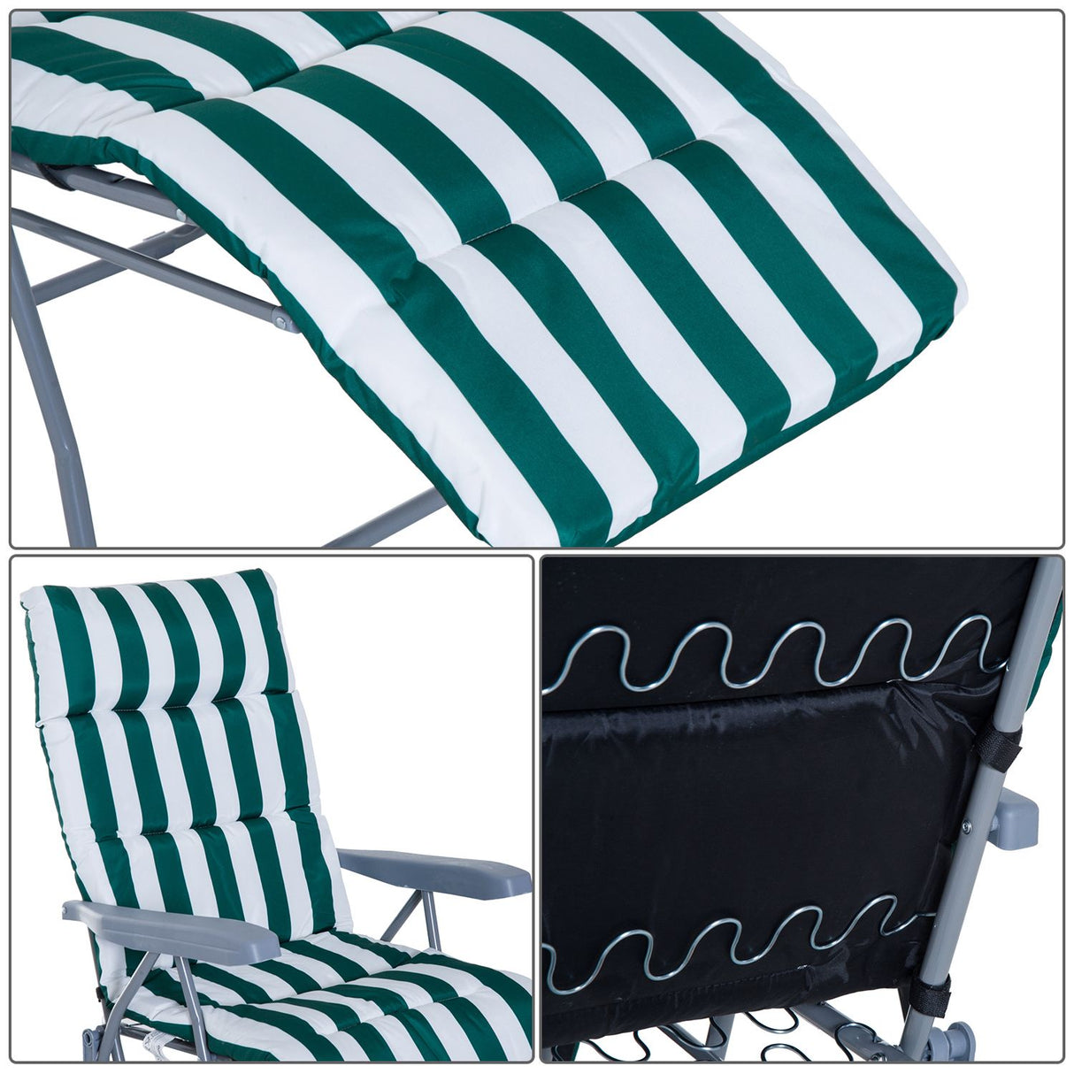 easycomfort easycomfort set 2 sedie a sdraio pieghevoli reclinabili con imbottitura a righe e braccioli bianco e verde ean 8054144138640