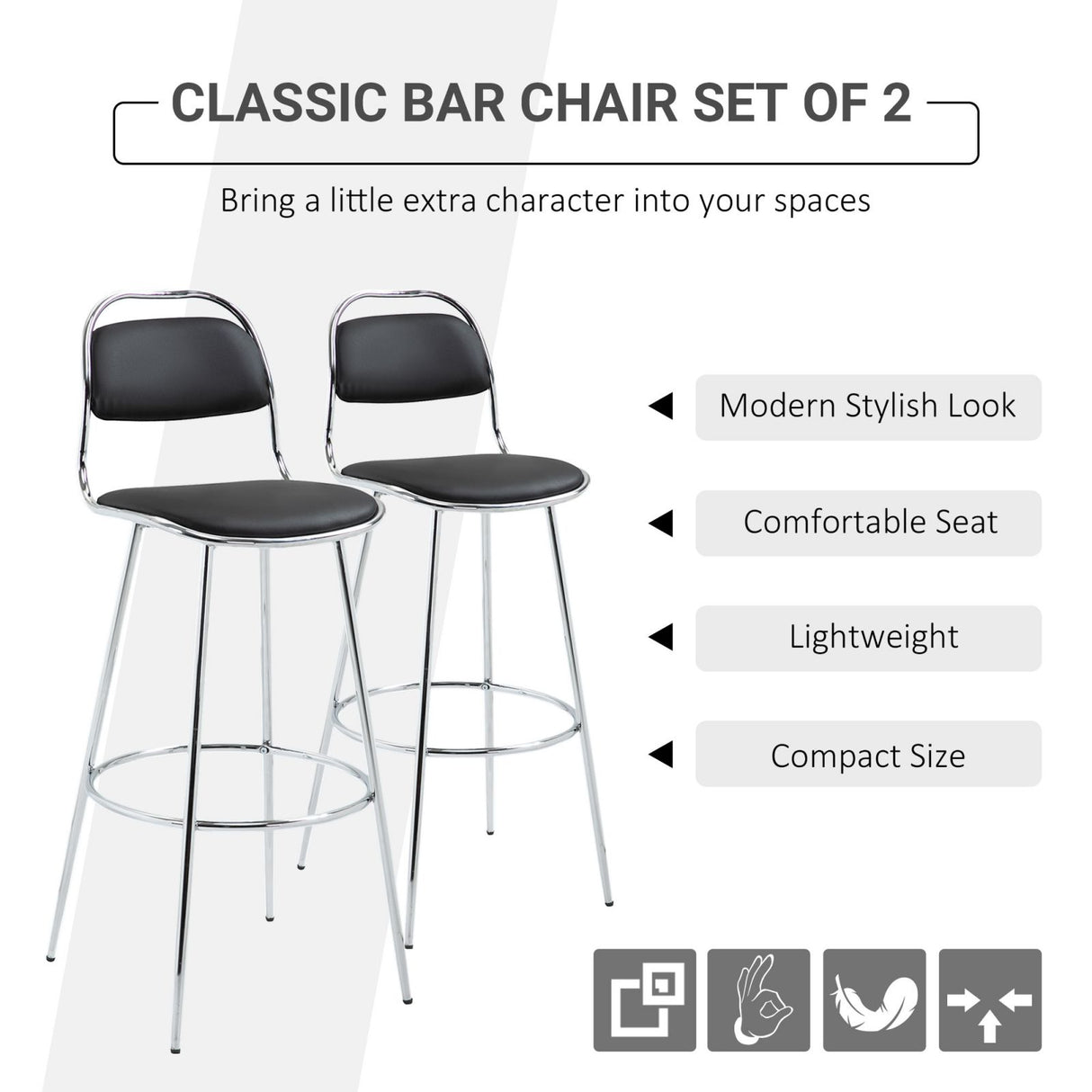 easycomfort easycomfort set 2 sgabelli alti da bar con poggiapiedi rivestimento in pu e struttura in metallo nero