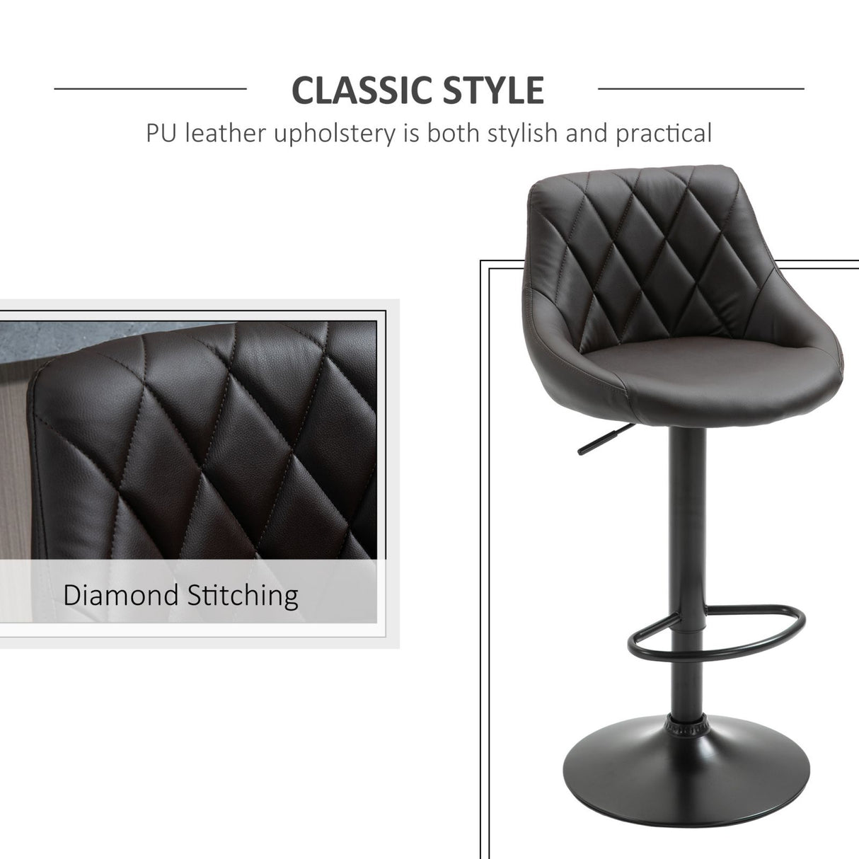 easycomfort easycomfort set 2 sgabelli da bar seduta con altezza regolabile e girevole schienale e poggiapiedi marrone