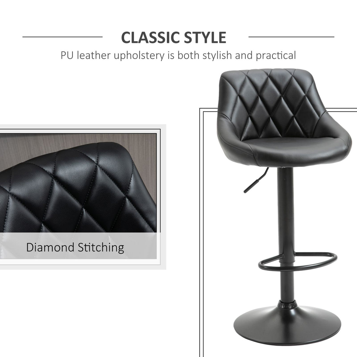 easycomfort easycomfort set 2 sgabelli da bar seduta con altezza regolabile e girevole schienale e poggiapiedi nero