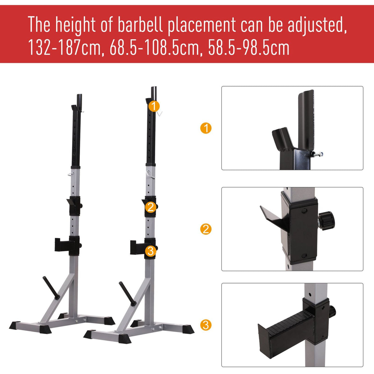 easycomfort easycomfort set 2 supporti bilanciere in acciaio con 3 ganci altezza regolabile e portata 200kg argento nero