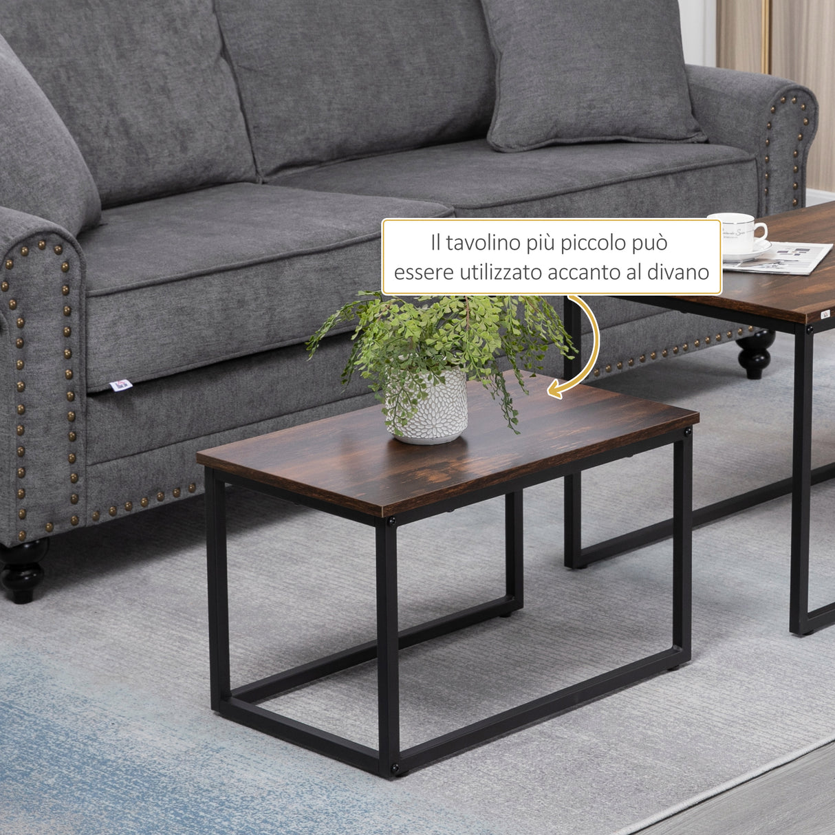 easycomfort easycomfort set 2 tavolini da caffe impilabili in stile industriale in legno e acciaio marrone e nero