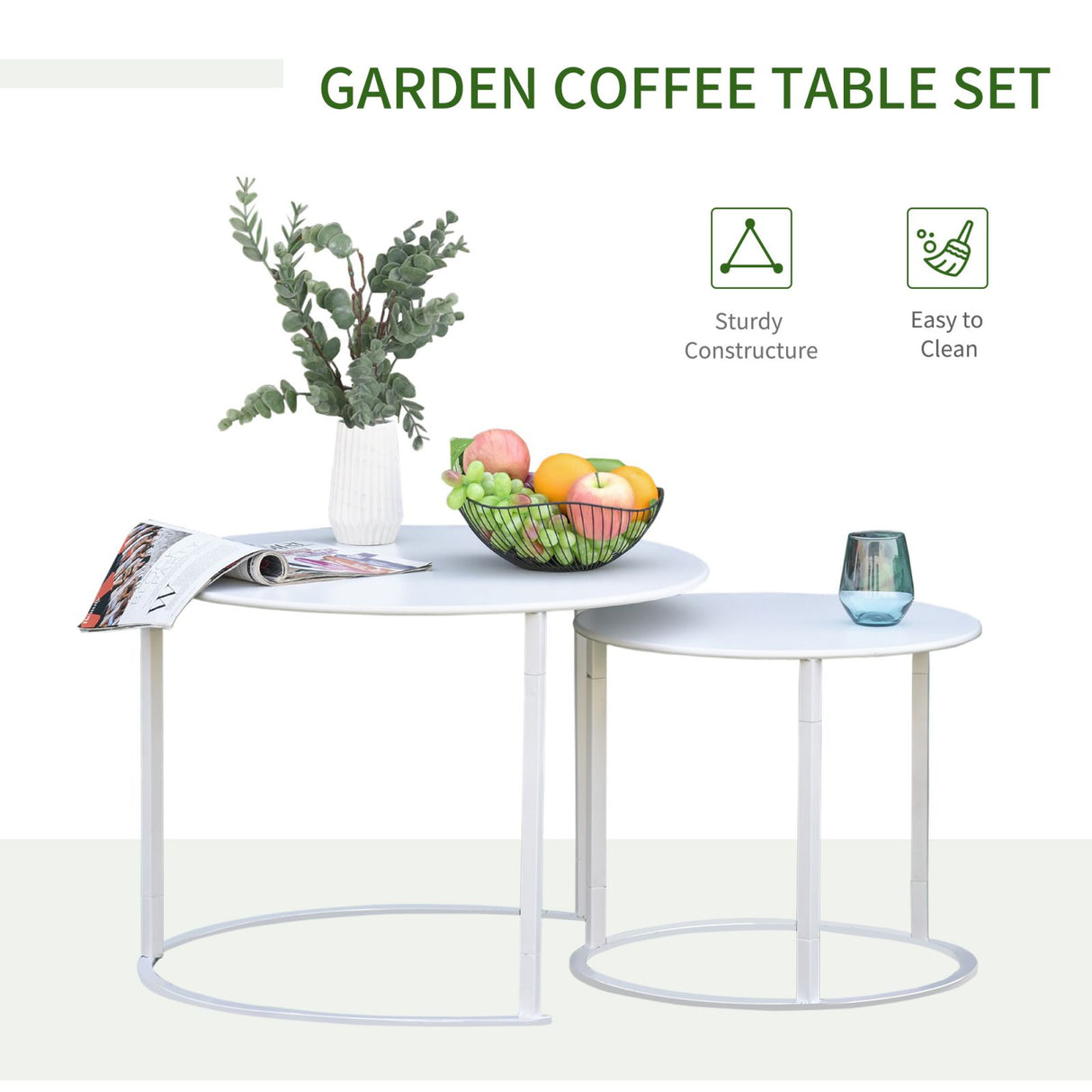 easycomfort easycomfort set 2 tavolini da salotto e giardino salvaspazio sovrapponibili tavolini da caffe in ferro bianco ean 8054144135700