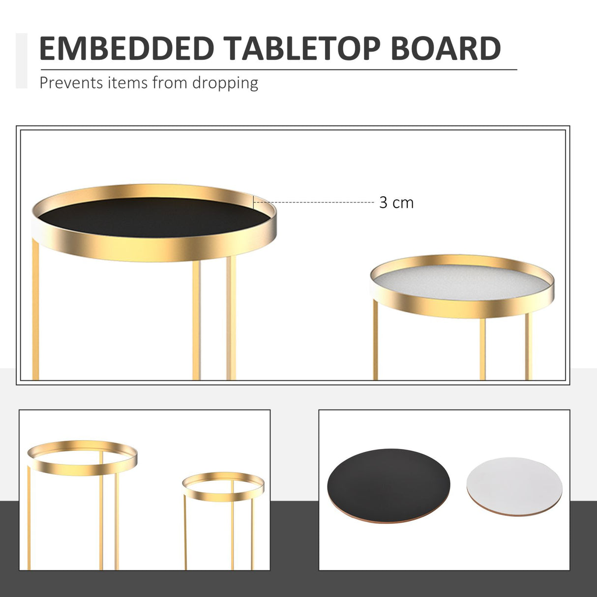 easycomfort easycomfort set 2 tavolini da salotto impilabili con bordo alto in metallo e mdf 3039x63cm oro