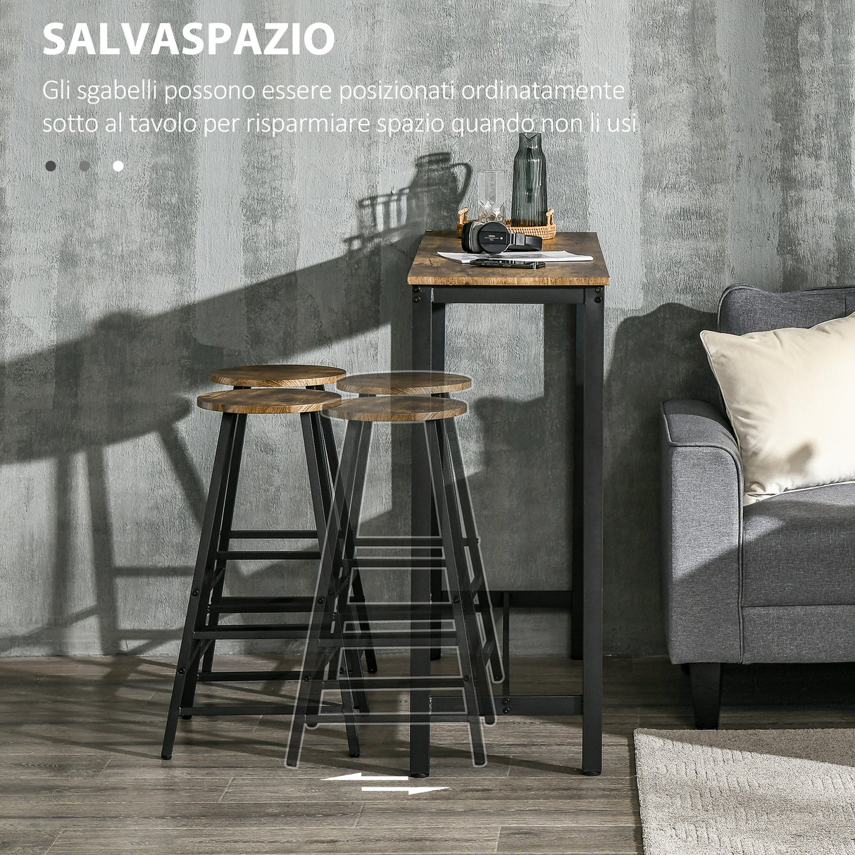 easycomfort easycomfort set 3 pezzi con 2 sgabelli da bar e tavolo da bar alto in mdf e acciaio per cucina sala da pranzo e soggiorno