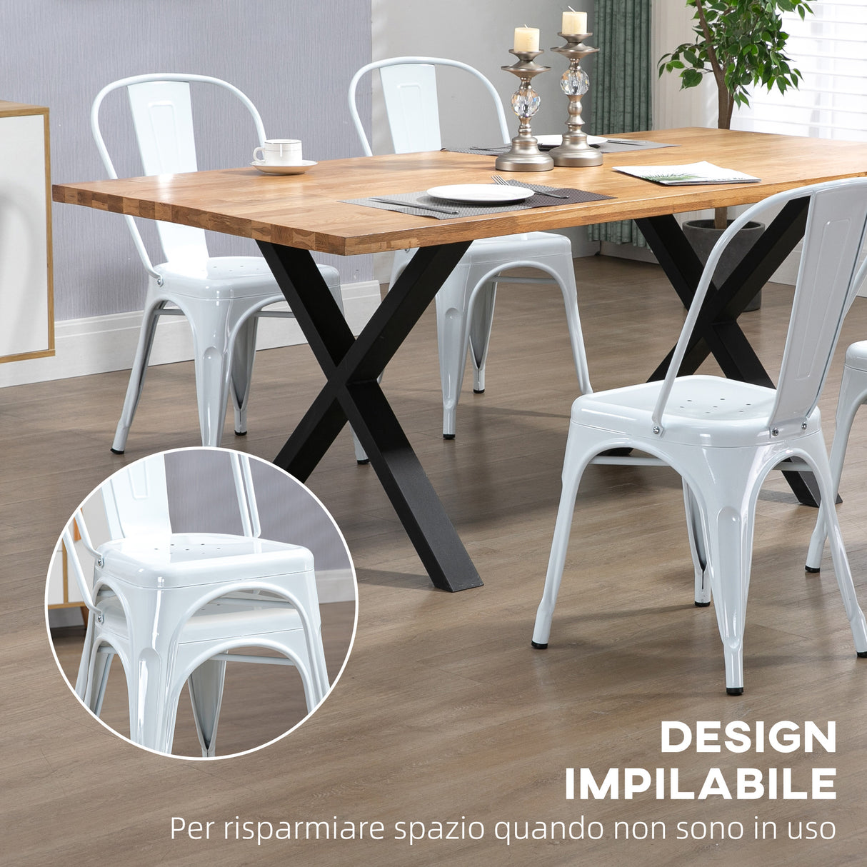easycomfort easycomfort set da 4 sedie da cucina impilabili dallo stile industriale in acciaio 45x53x85 cm bianco