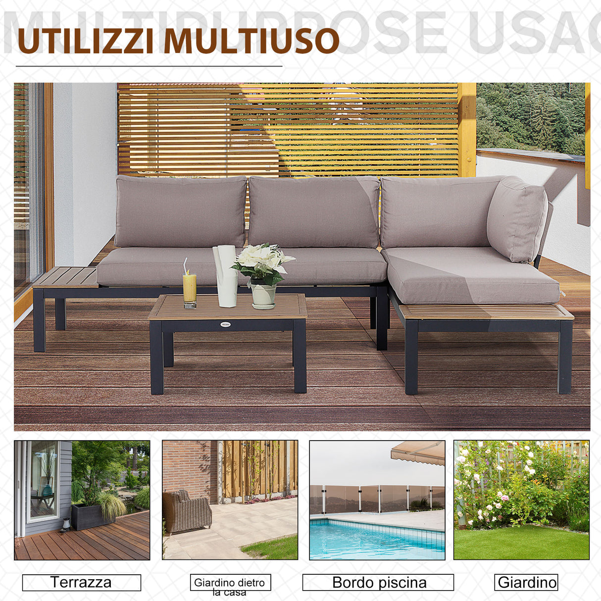 easycomfort easycomfort set da giardino 3 pezzi 2 divani a 2 posti e 1 tavolino da caffe in alluminio grigio