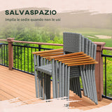 easycomfort easycomfort set da giardino 7 pezzi tavolo in acciaio e 6 sedie in legno e rattan con cuscini grigio