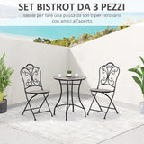 easycomfort easycomfort set mobili da giardino 3 pezzi con 2 sedie pieghevoli e tavolo da caffe in ceramica e metallo nero